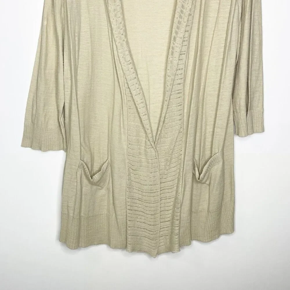 Eddie Bauer Open Front Tan Lightweight Cardigan Sweater Cotton Womens Size Large